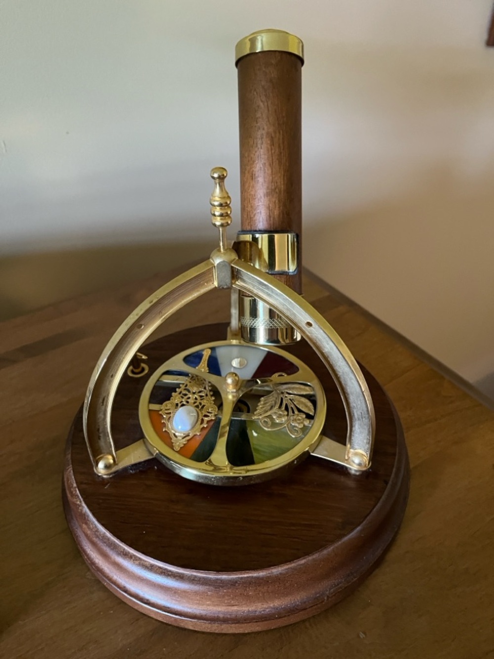 Vintage San Francisco Music Box Company Rotating Brass & Wood Kaleidoscope - Picture 2 of 2